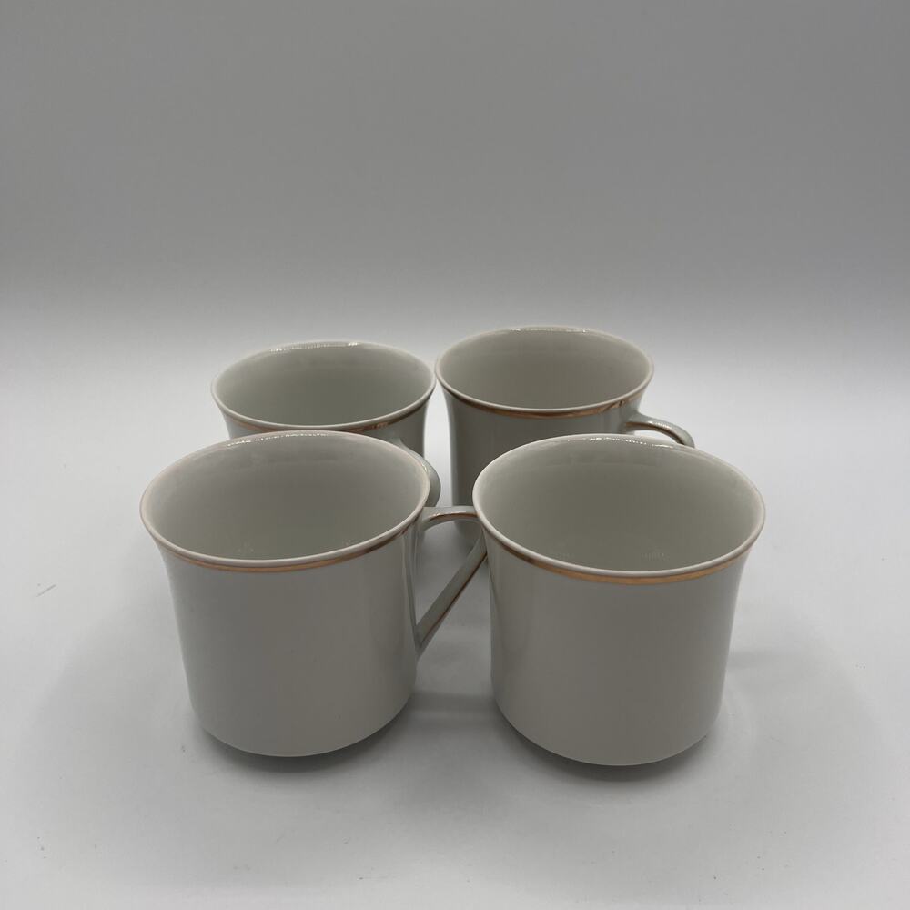 JOHANN HAVILAND Bavaria Germany Set of 4 White Porcelain Mugs/Cup with Gold Trim